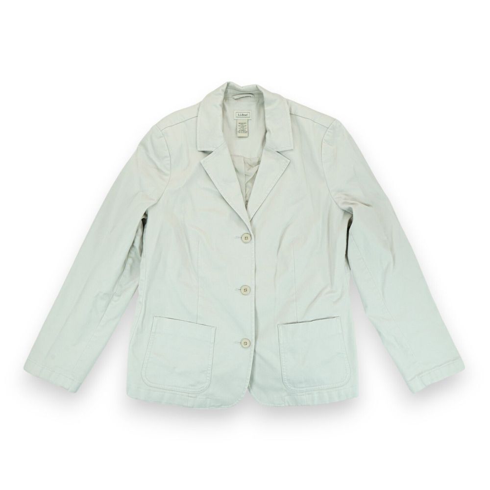 LL Bean Womens Blazer Beige 3 Button Front Just Size 16 Reg Long Sleeve OONU7